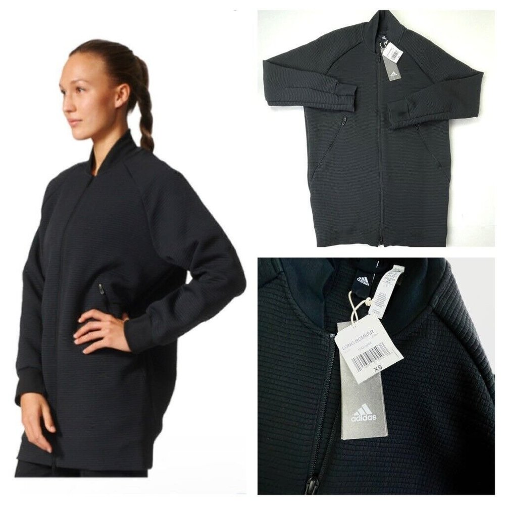 Adidas Coat ED7600 Long Bomber Track Jacket Black Women’s XS BRAND NEW RARE!